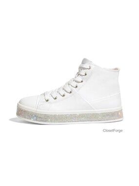 High Top Canvas Sneakers Rhinestone Side Zipper Platform Fashion Sneaker